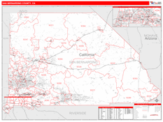 San Bernardino County, CA Digital Map Red Line Style